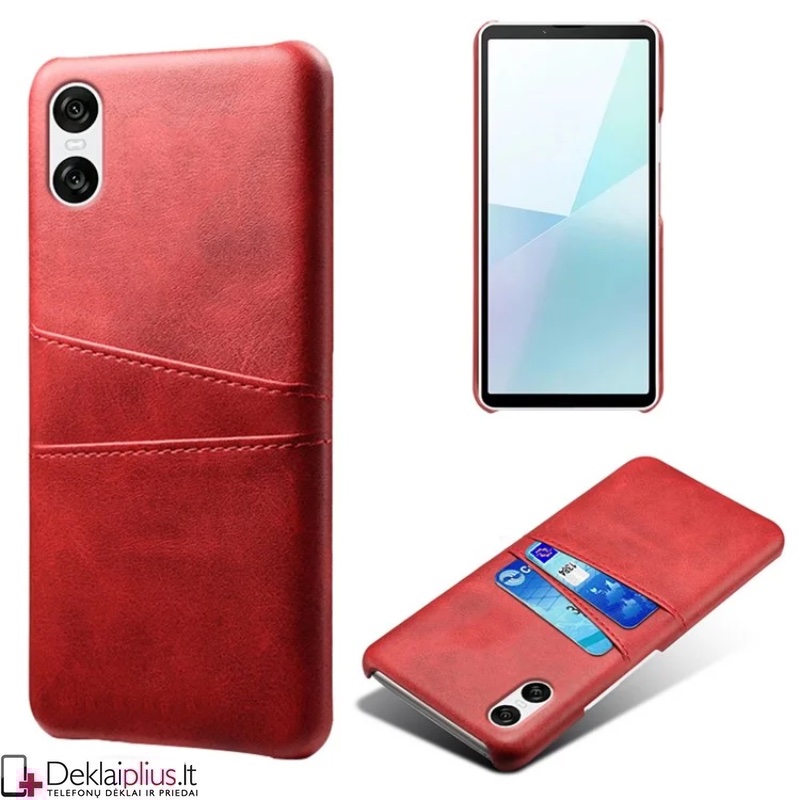 Dirbtinės odos nugarėlė - dėklas su skyreliais - raudonas (Sony Xperia 10 VI) Dirbtinės odos nugarėlė - dėklas su skyreliais - raudonas (Sony Xperia 10 VI)
